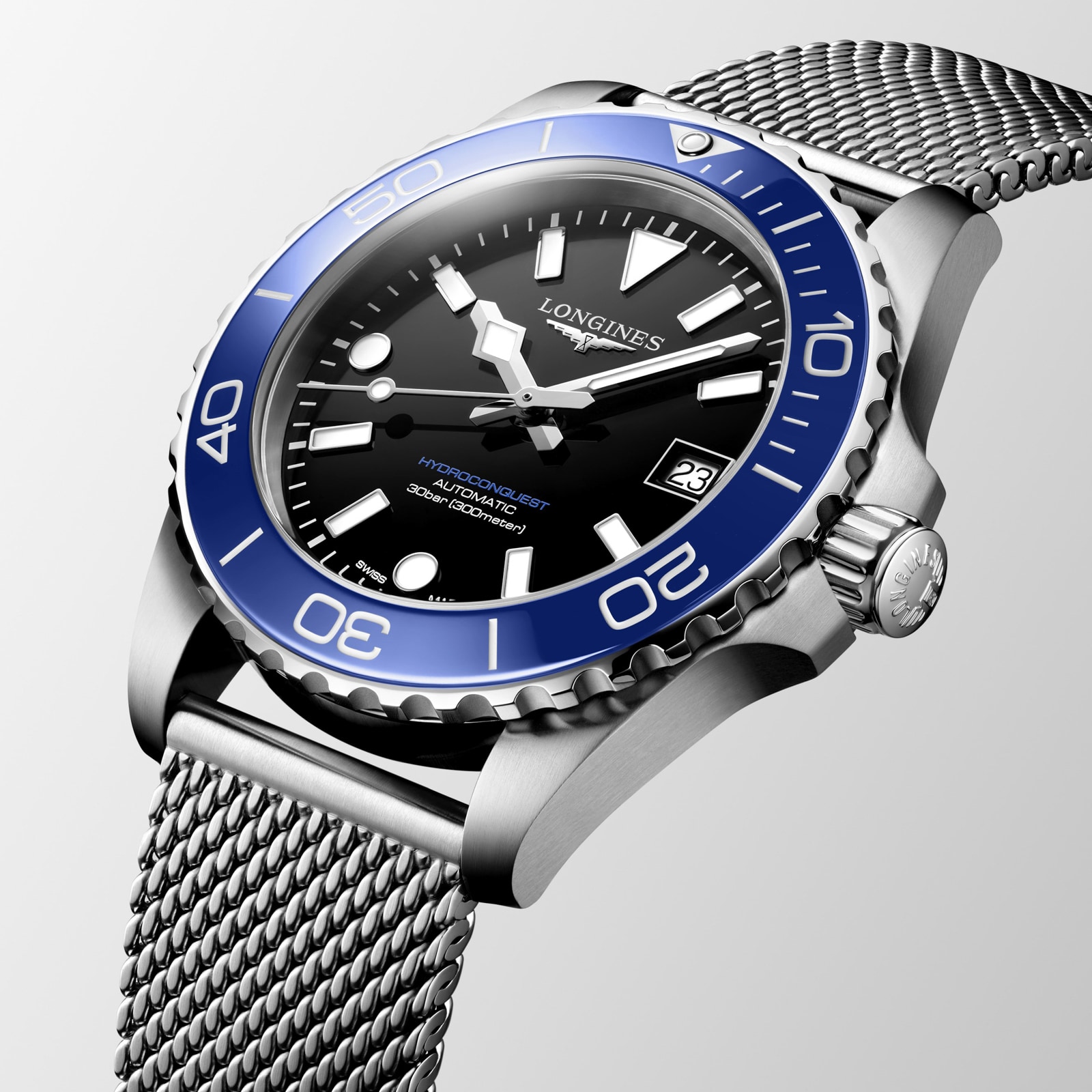 Longines HydroConquest 39mm Mens Watch Black Mesh