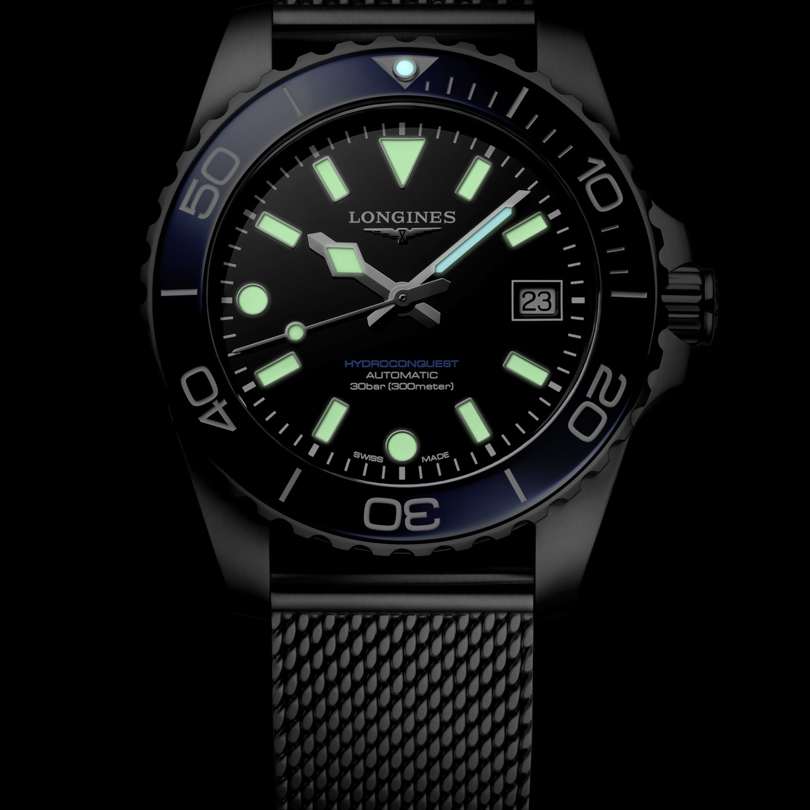 Longines HydroConquest 39mm Mens Watch Black Mesh