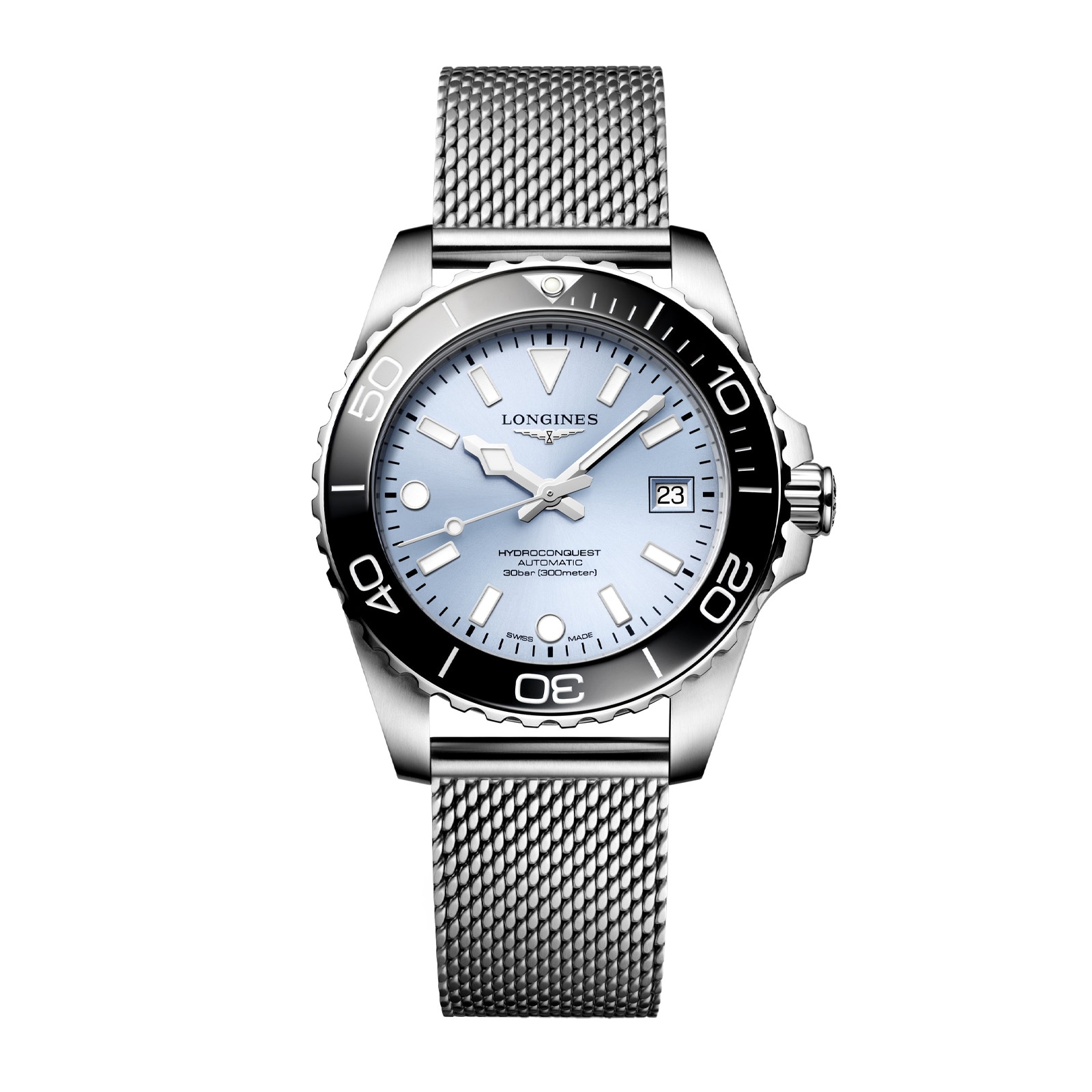 Longines HydroConquest 39mm Mens Watch Ice Blue Mesh
