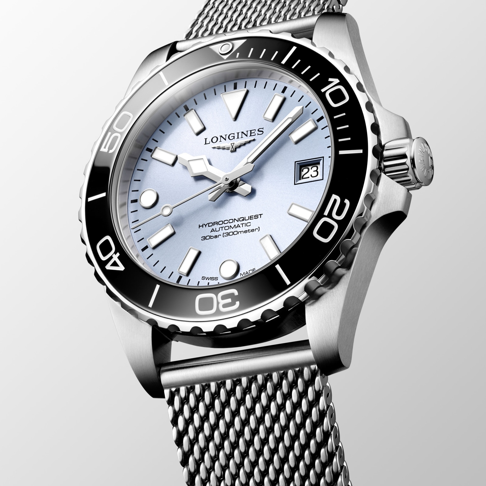 Longines HydroConquest 39mm Mens Watch Ice Blue Mesh