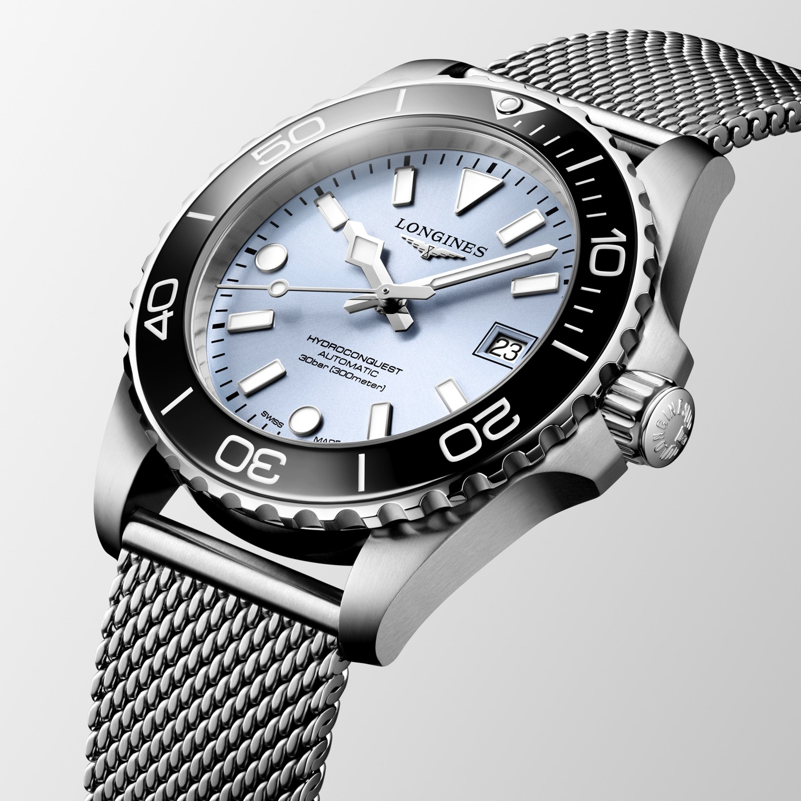 Longines HydroConquest 39mm Mens Watch Ice Blue Mesh