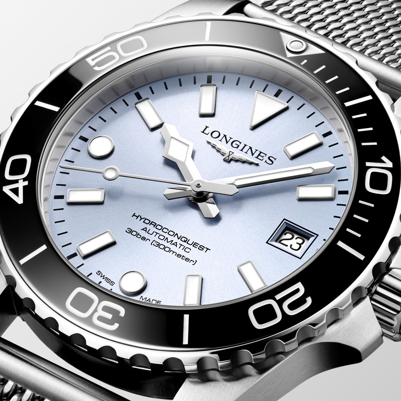 Longines HydroConquest 39mm Mens Watch Ice Blue Mesh