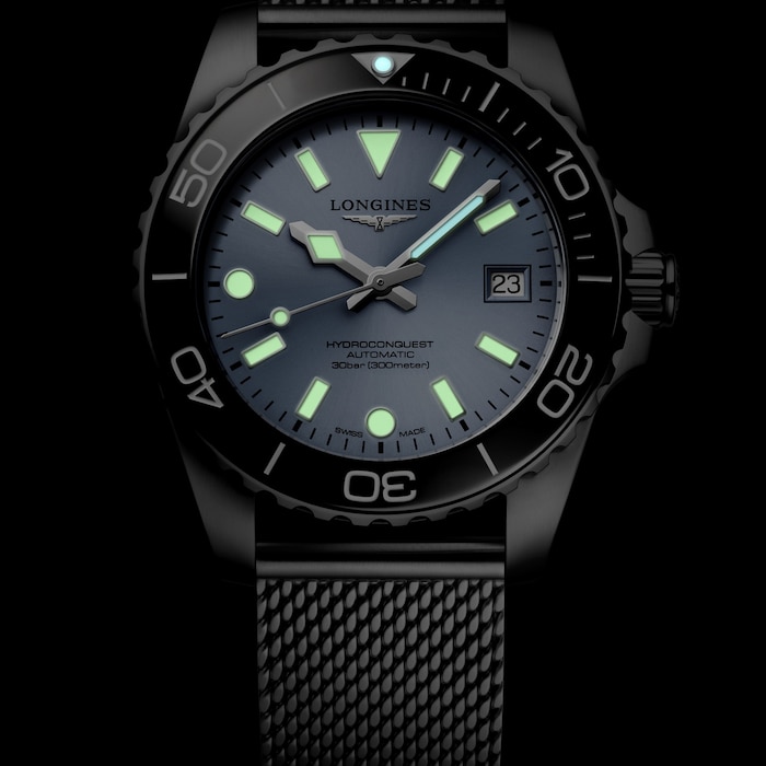 Longines HydroConquest 39mm Mens Watch Ice Blue Mesh