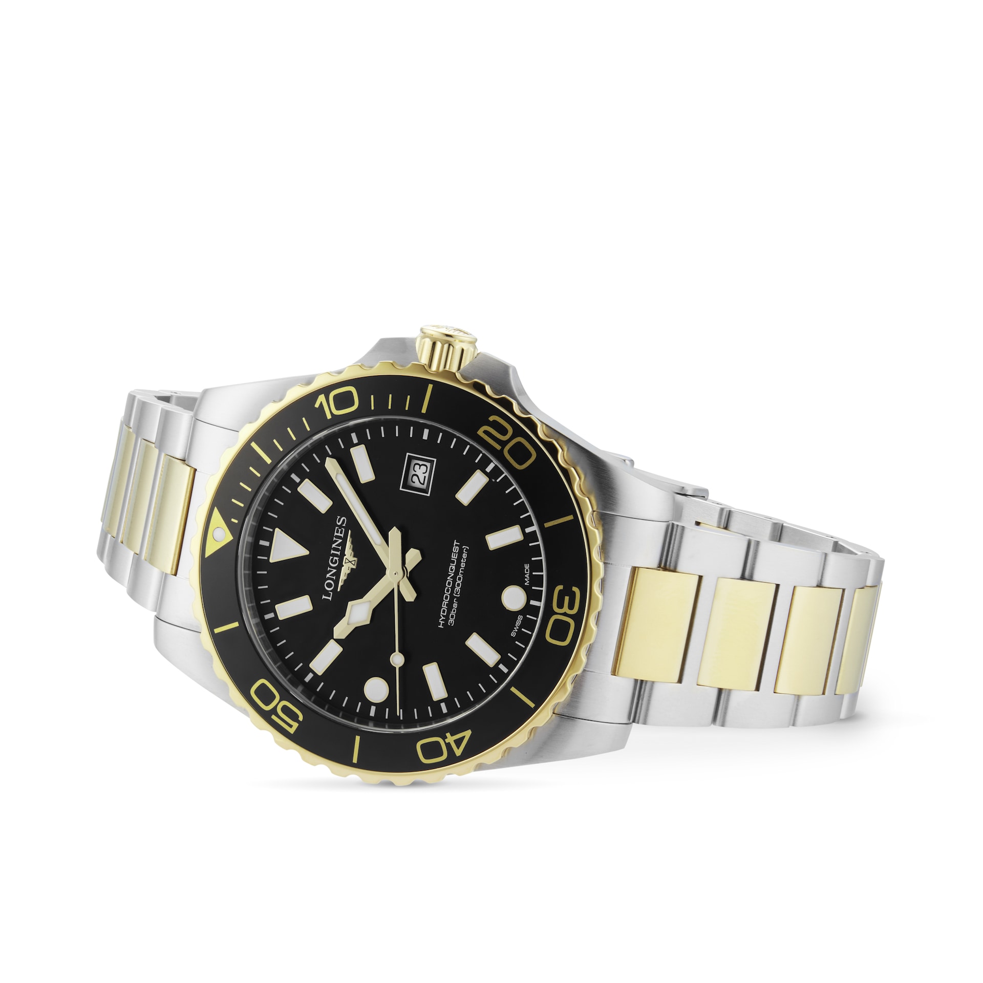 Longines HydroConquest Quartz 42mm Mens Watch Bi-Colour Black