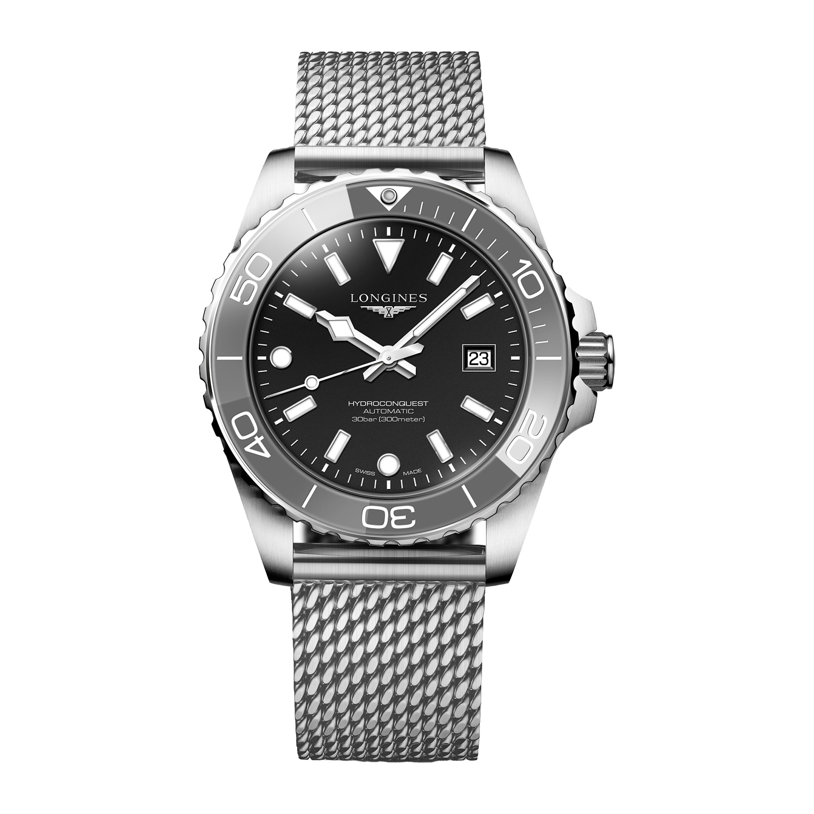 Longines HydroConquest 42mm Mens Watch Black Mesh