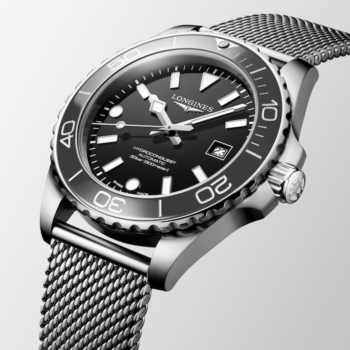 Longines HydroConquest 42mm Mens Watch Black Mesh