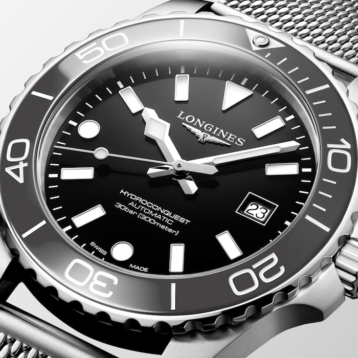 Longines HydroConquest 42mm Mens Watch Black Mesh