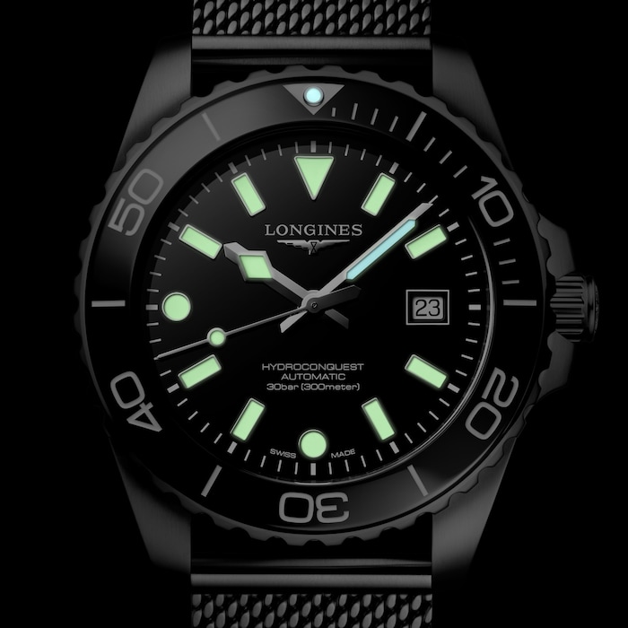 Longines HydroConquest 42mm Mens Watch Black Mesh