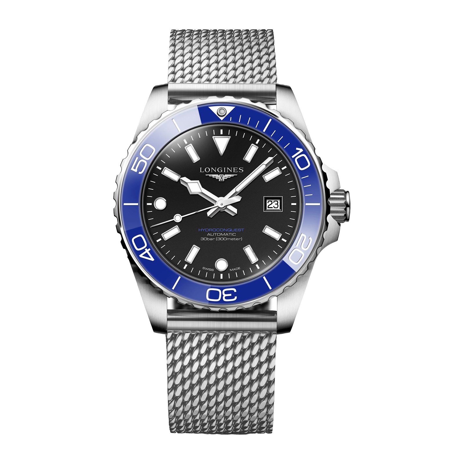 Longines HydroConquest 42mm Mens Watch Black Mesh