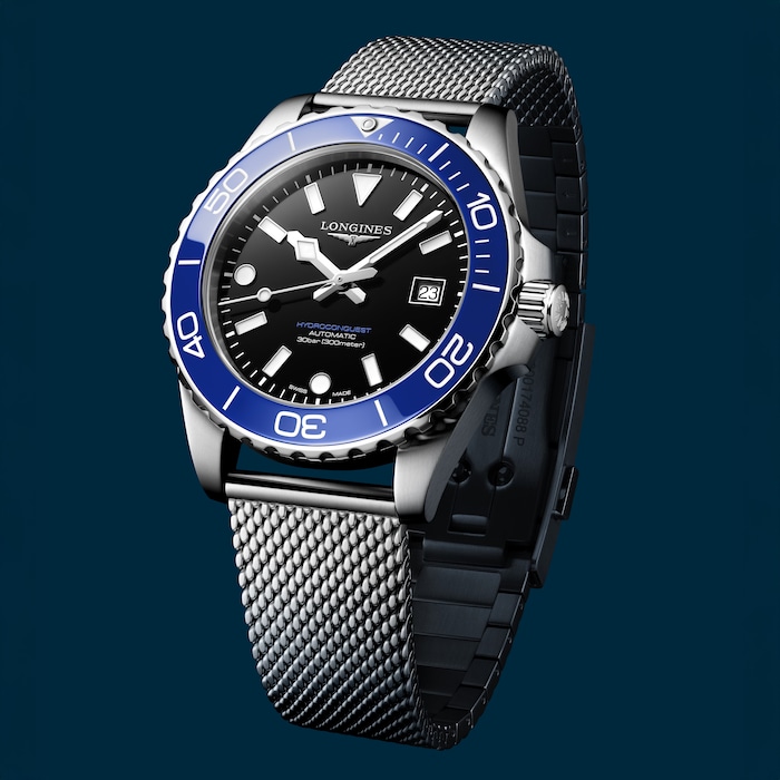 Longines HydroConquest 42mm Mens Watch Black Mesh