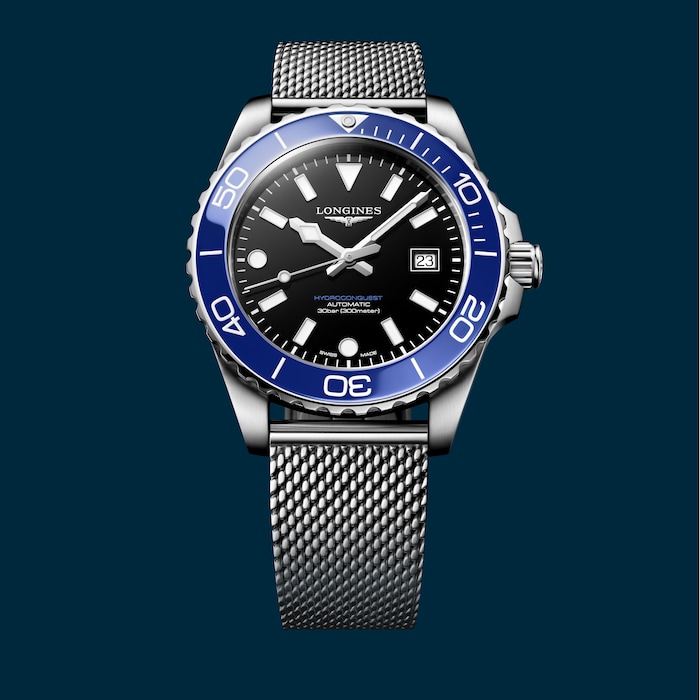 Longines HydroConquest 42mm Mens Watch Black Mesh