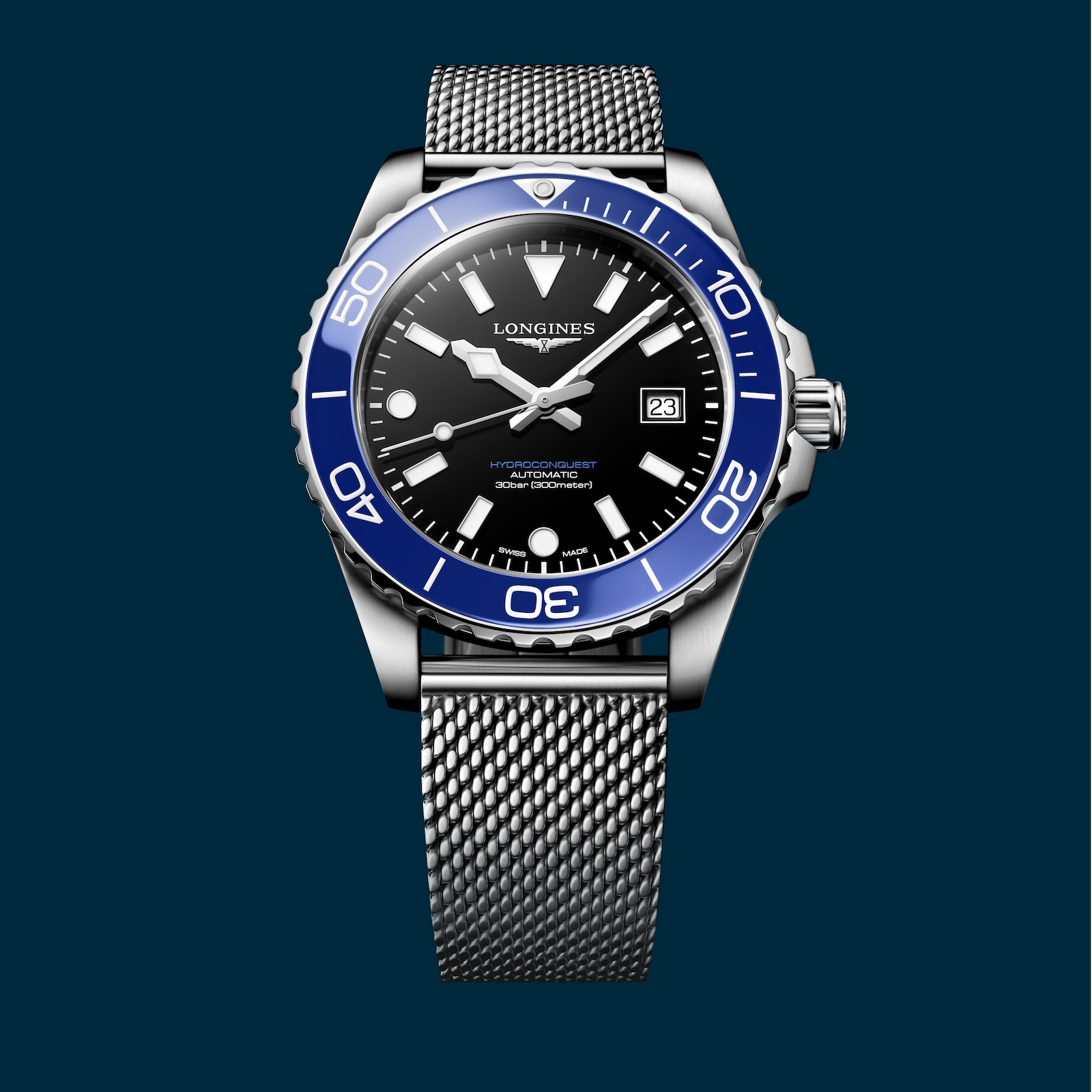 Longines HydroConquest 42mm Mens Watch Black Mesh