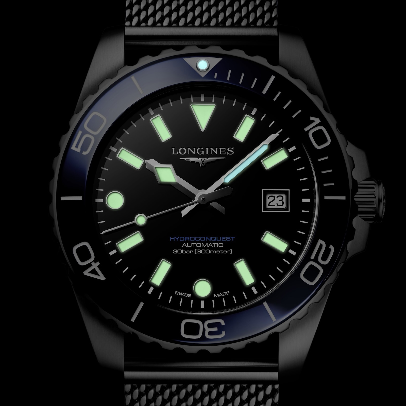 Longines HydroConquest 42mm Mens Watch Black Mesh