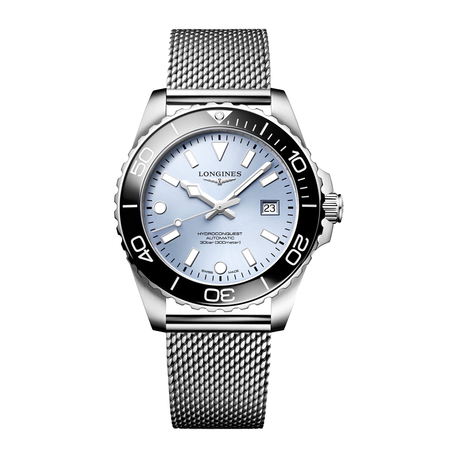 Longines HydroConquest 42mm Mens Watch Ice Blue Mesh