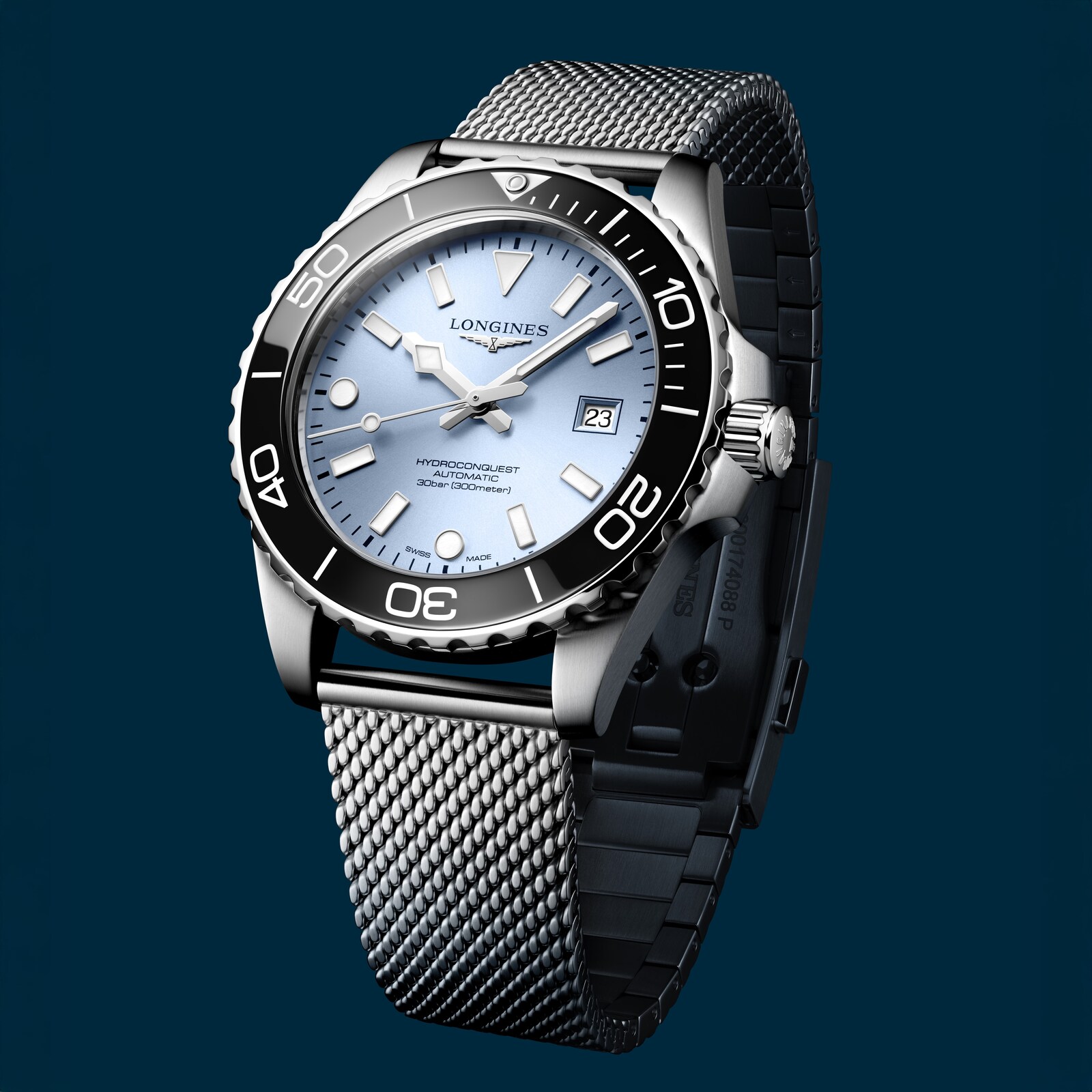 Longines HydroConquest 42mm Mens Watch Ice Blue Mesh