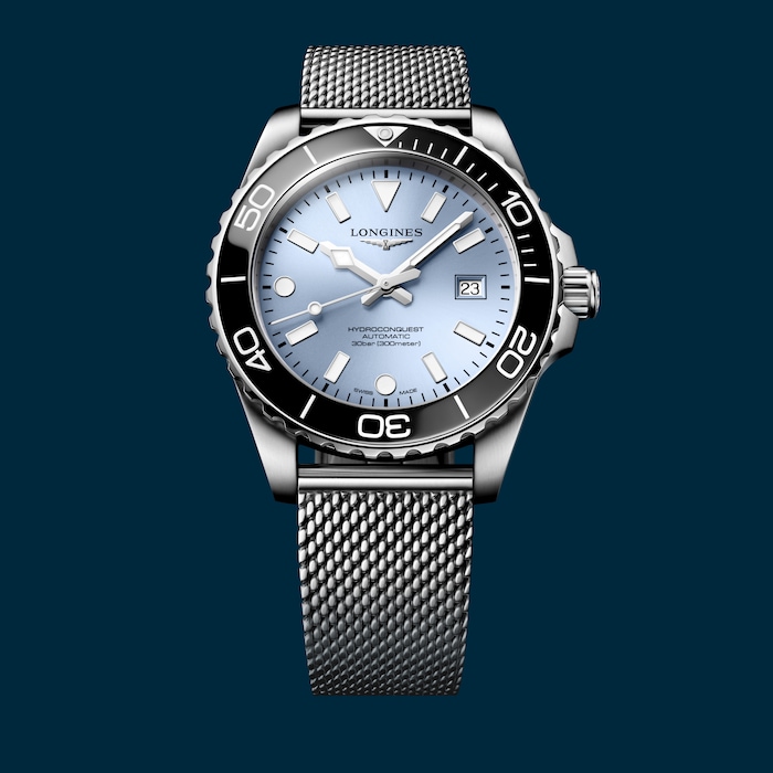 Longines HydroConquest 42mm Mens Watch Ice Blue Mesh