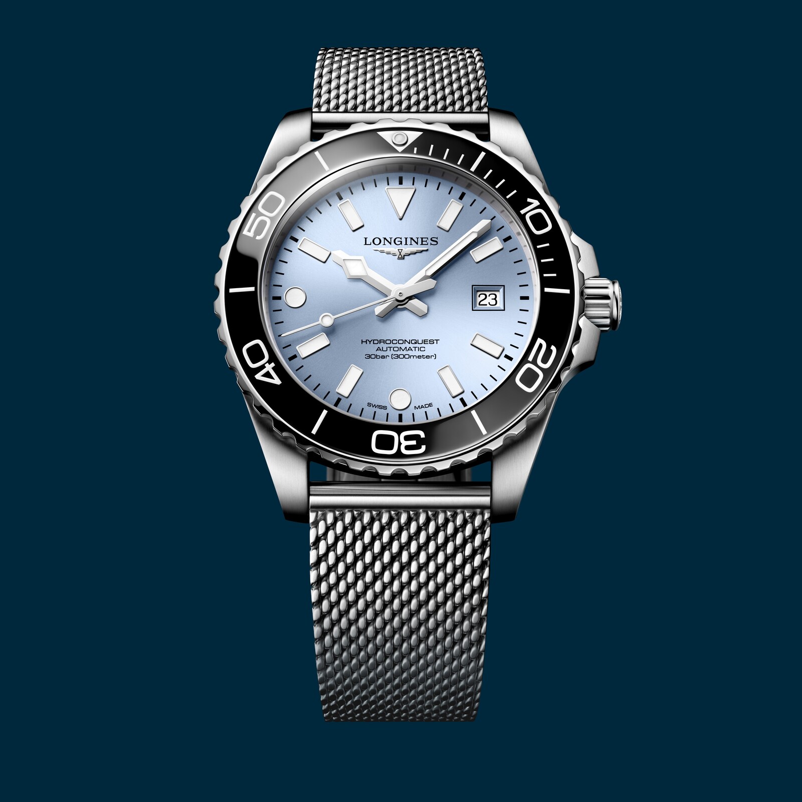 Longines HydroConquest 42mm Mens Watch Ice Blue Mesh