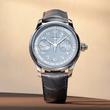 Longines Master Collection Chrono Monopusher 41mm Mens Watch Frosted Blue Dial