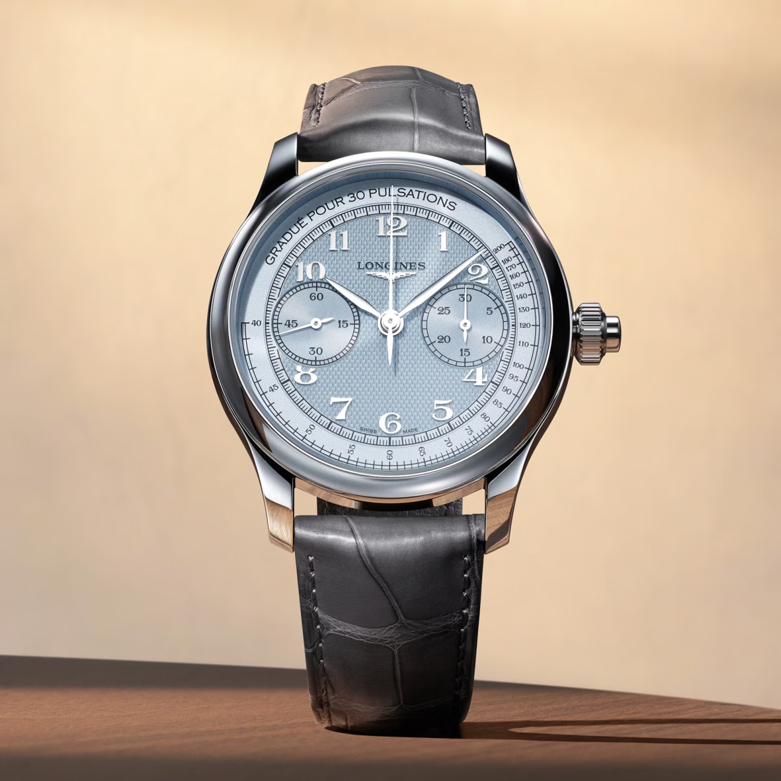 Longines Master Collection Chrono Monopusher 41mm Mens Watch Frosted Blue Dial