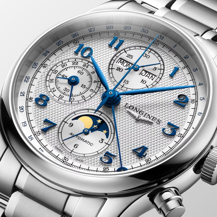 Longines Master Collection Chrono Moonphase 41mm Mens Watch Silver Dial