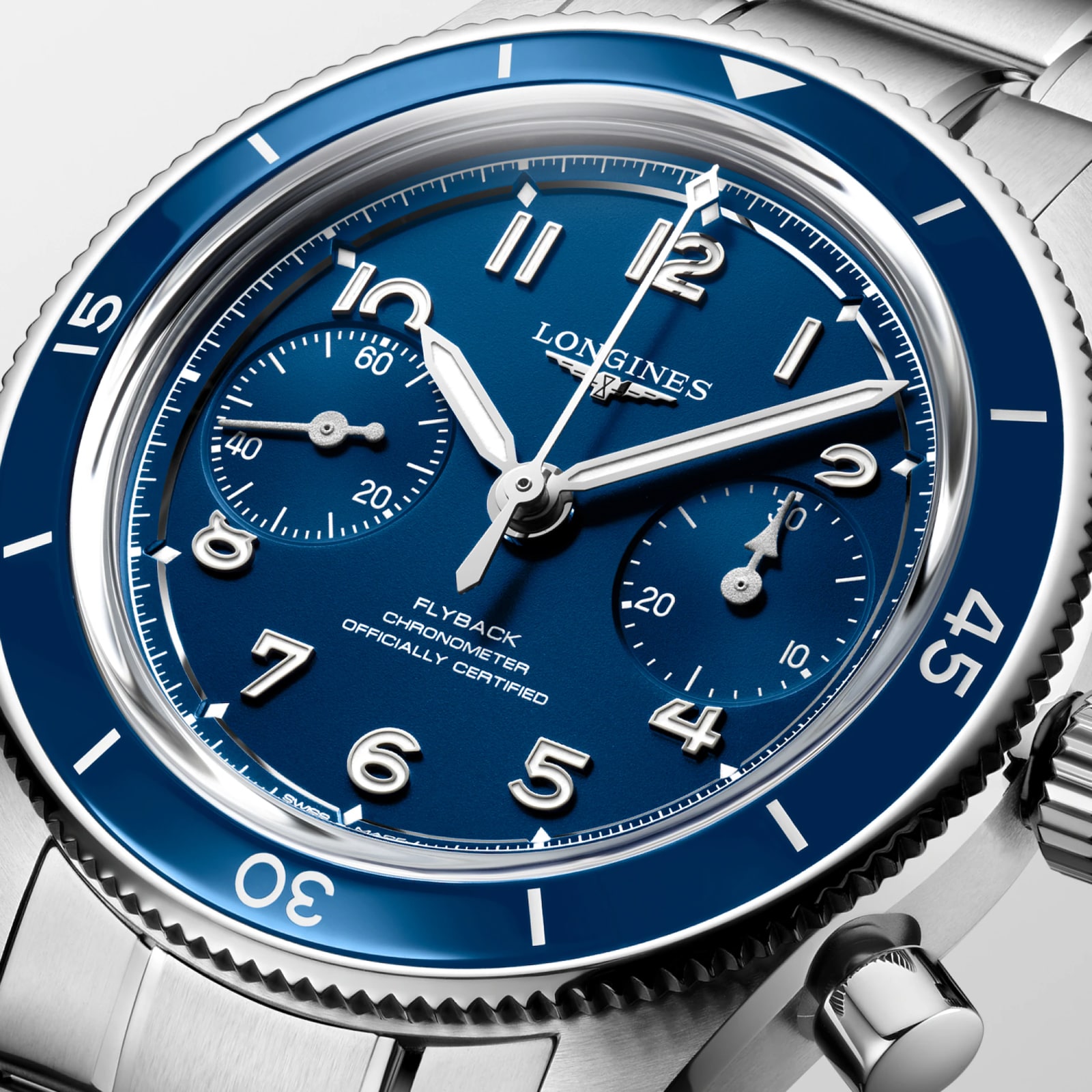 Longines Spirit Pilot Flyback 39.5mm Mens Watch Blue Stainless Steel