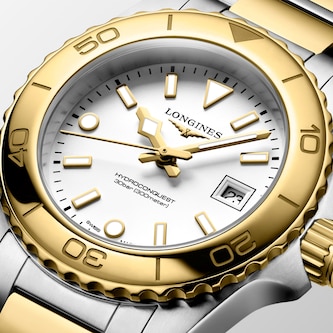 Longines Hydroconquest Quartz 30mm Ladies Watch White Dial Stainless Steel and Yellow PVD Coating Bracelet Longines Hydroconquest Quartz 30mm Ladies Watch White Dial Stainless Steel and Yellow PVD Coating Bracelet