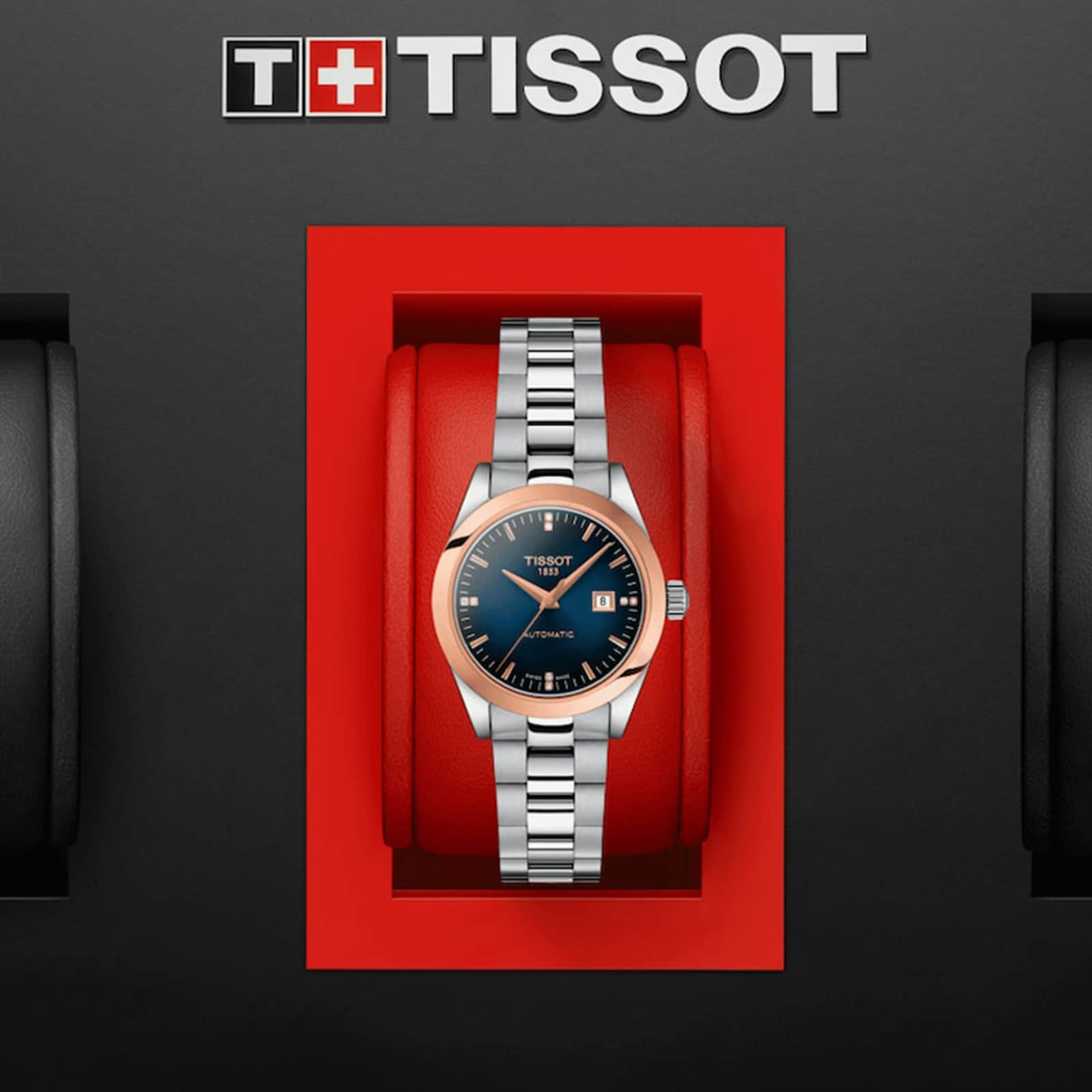 Tissot T My Lady Automatic 18K Gold bezel 29mm Ladies Watch Blue