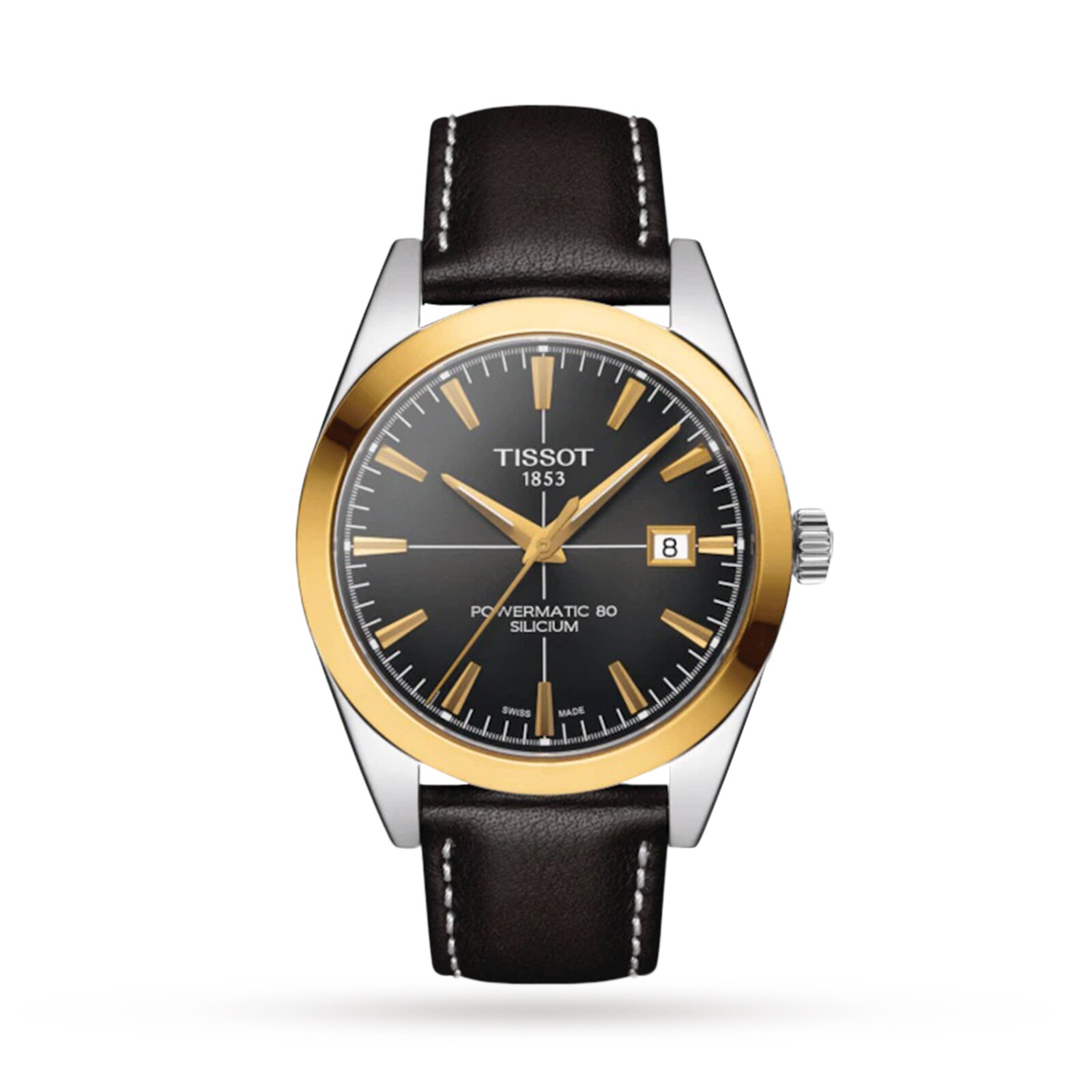 Tissot T-Gold Gentleman Powermatic 80 Silicium Solid 18K Gold Bezel 40mm Mens Watch Black