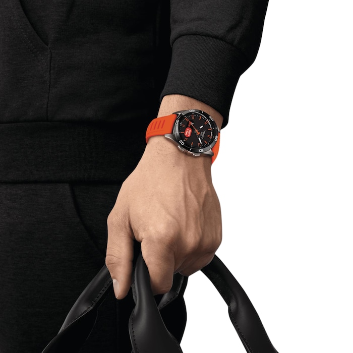 Tissot T-Touch Connect Sport 44mm Unisex Watch Black With Orange Silicone Strap