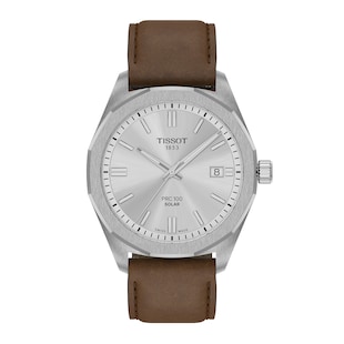 Tissot PRC 100 Solar Quartz 39mm Mens Watch Silver Leather
