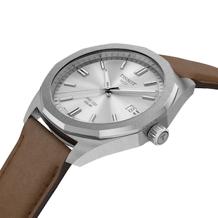Tissot PRC 100 Solar Quartz 39mm Mens Watch Silver Leather