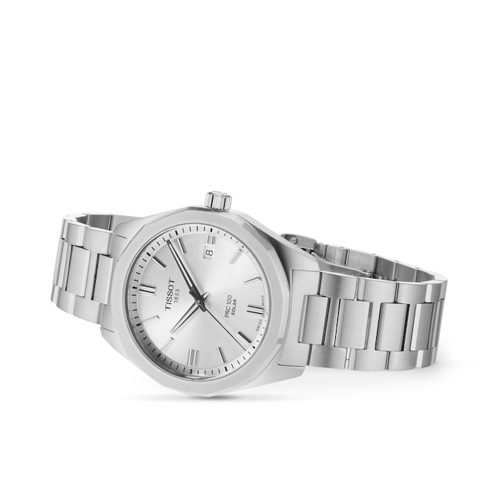 Tissot PRC 100 Solar Quartz 39mm Mens Watch Silver