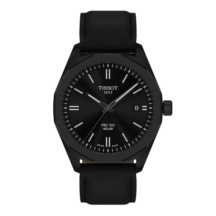 Tissot PRC 100 Solar Quartz 39mm Mens Watch Black Leather