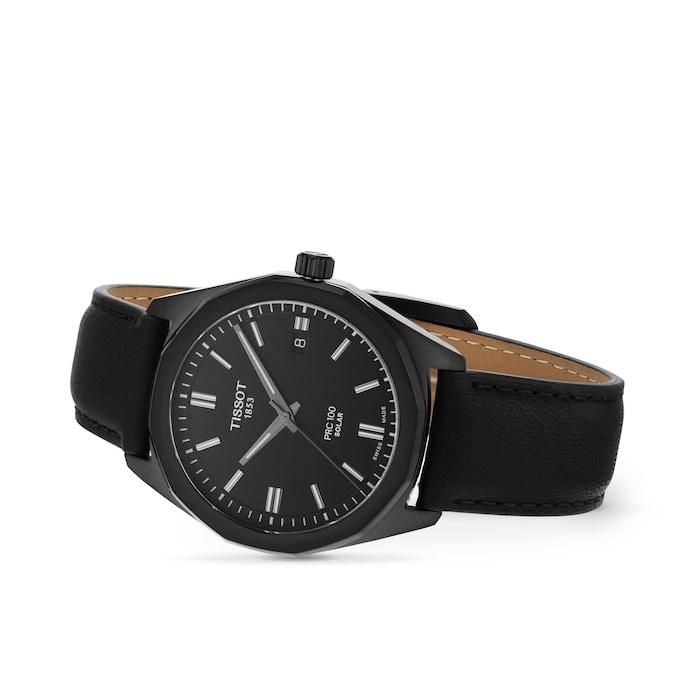 Tissot PRC 100 Solar Quartz 39mm Mens Watch Black Leather