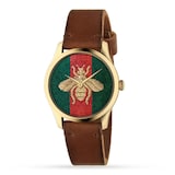 Gucci G-Timeless Watch, 38mm In Camel Leather & Steel
