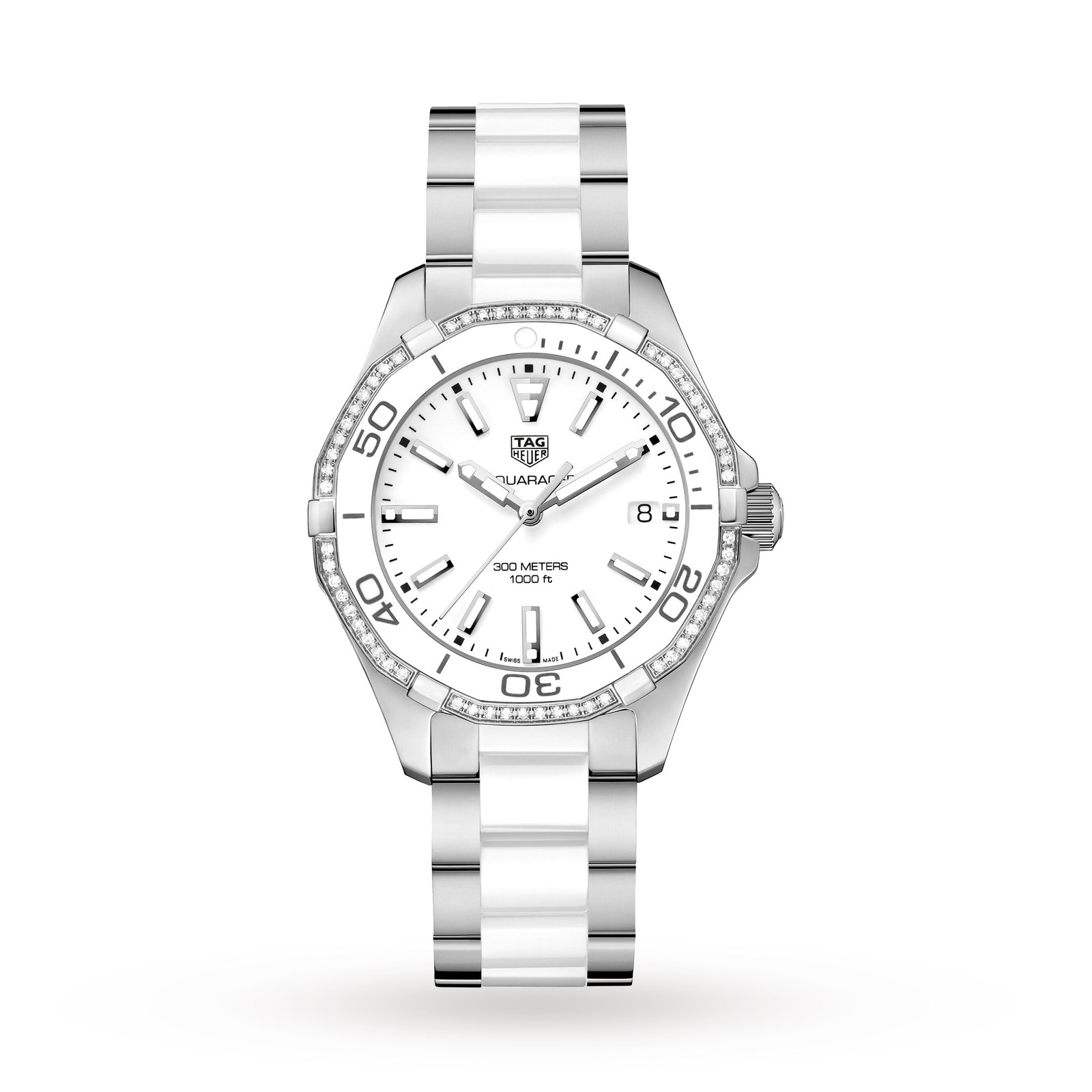 Tag heuer white outlet ceramic watch with diamonds