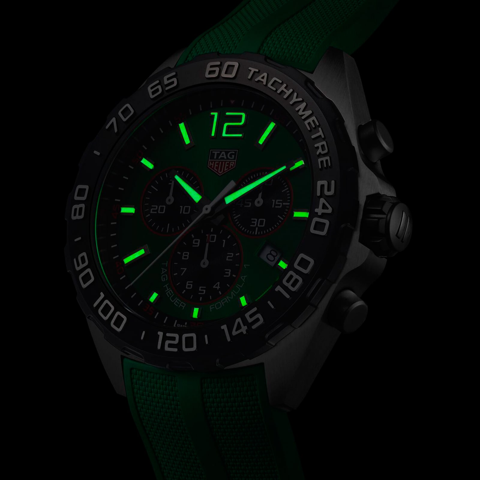 TAG Heuer Formula 1 Quartz Chronograph 200M 43mm Mens Watch Green Rubber