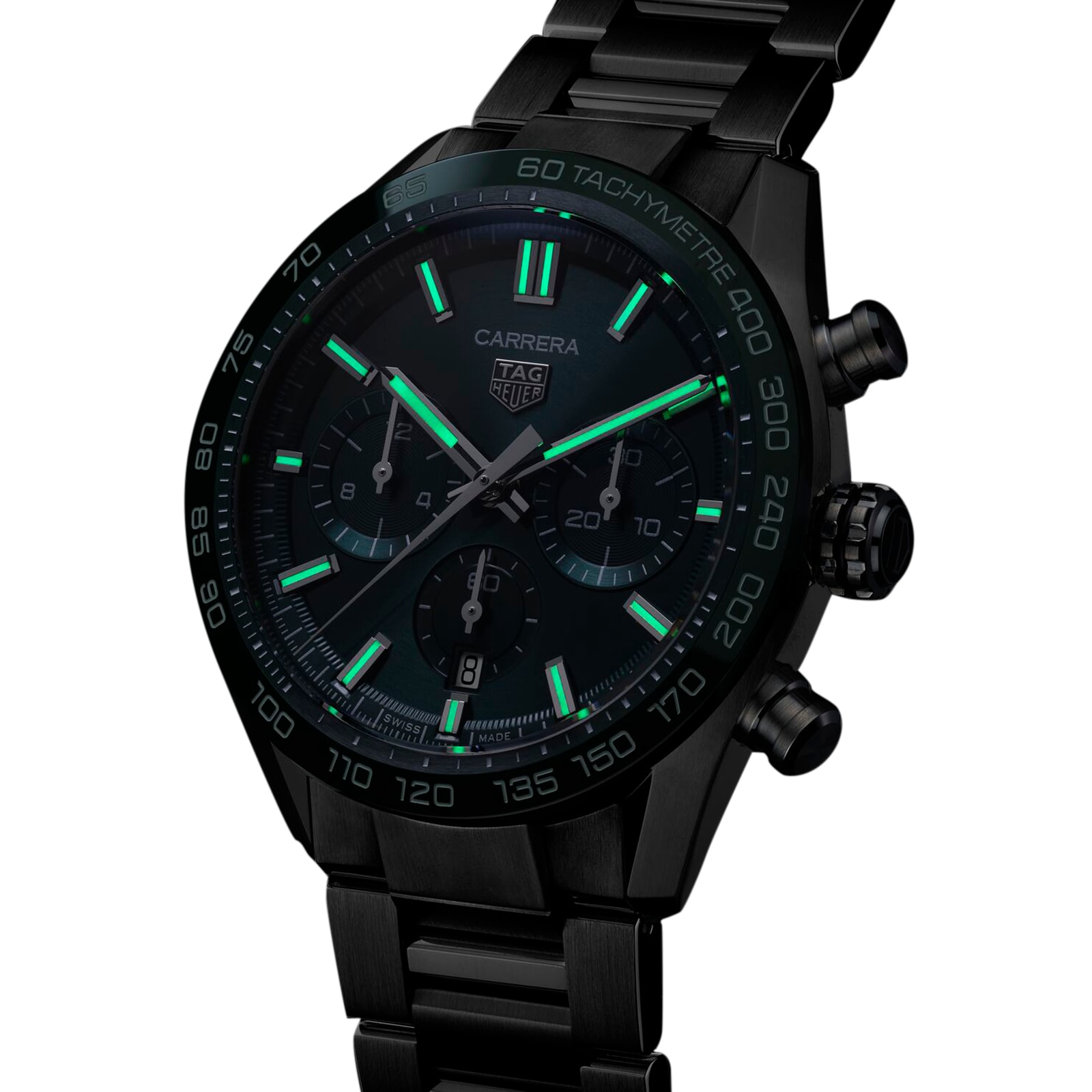 Tag Heuer Carrera Chronograph 44mm Mens Watch Green Stainless Steel Cbn2a1nba0643 Goldsmiths 0947