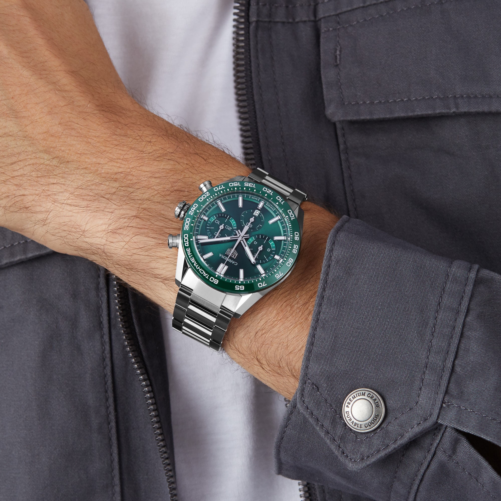 TAG Heuer Carrera Chronograph 44mm Mens Watch Green Stainless Steel TAG Heuer Carrera Chronograph 44mm Mens Watch Green Stainless Steel
