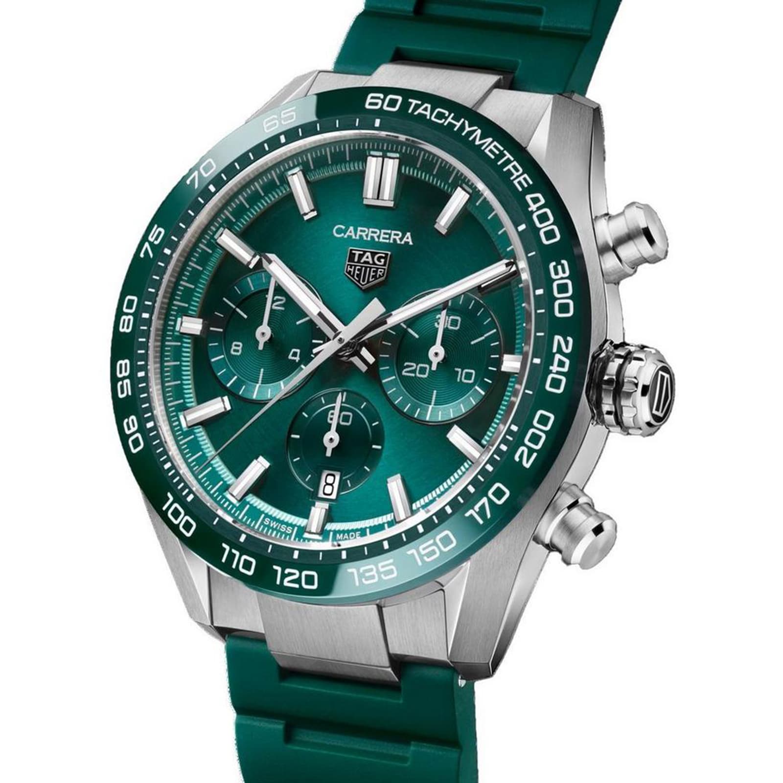 TAG Heuer Carrera Chronograph 44mm Mens Watch Green Rubber CBN2A1N