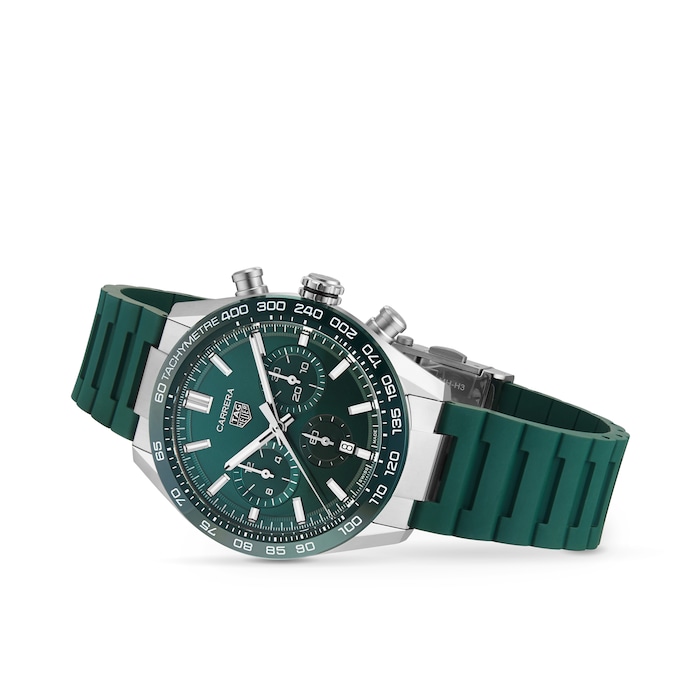 TAG Heuer Carrera Chronograph 44mm Mens Watch Green Rubber
