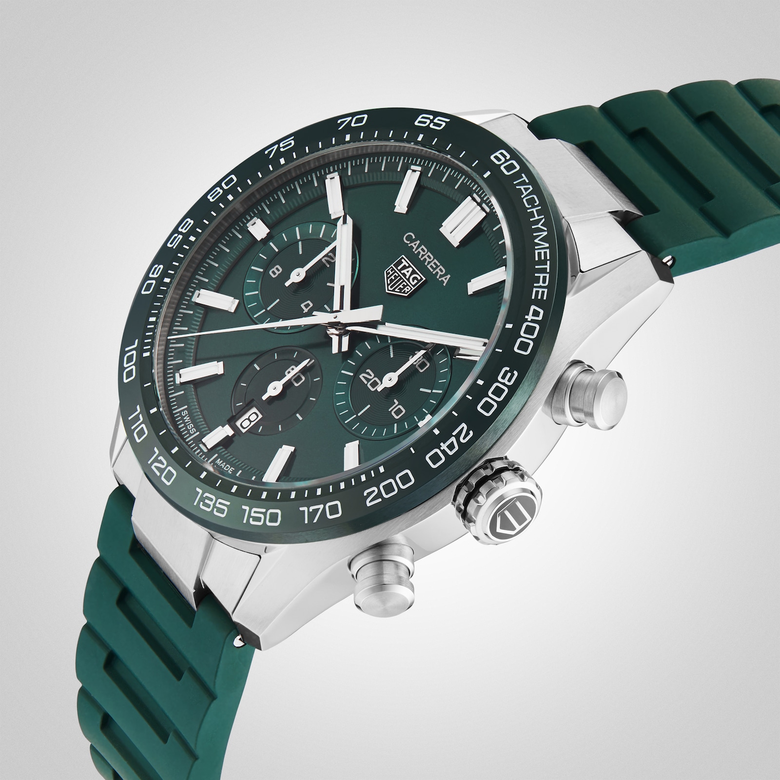 TAG Heuer Carrera Chronograph 44mm Mens Watch Green Rubber