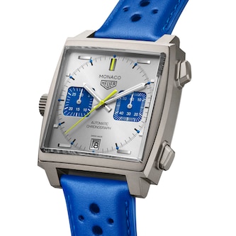 TAG Heuer Monaco Chronograph Racing Blue Limited Edition 39mm Mens Watch Silver
