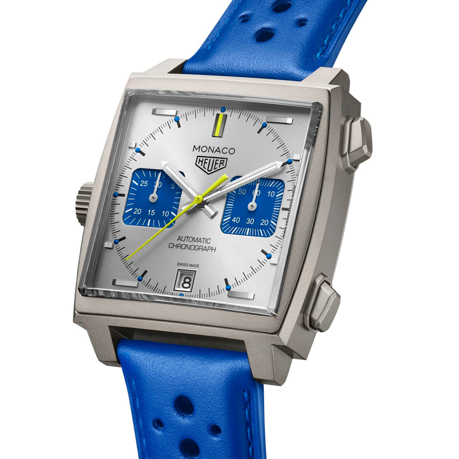 TAG Heuer Monaco Chronograph Racing Blue Limited Edition 39mm Mens Watch Silver