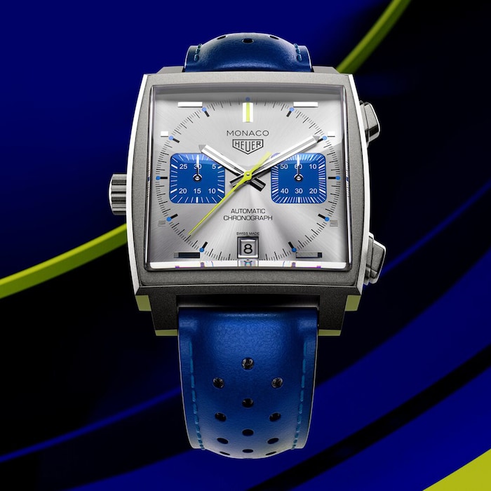 TAG Heuer Monaco Chronograph Racing Blue Limited Edition 39mm Mens Watch Silver