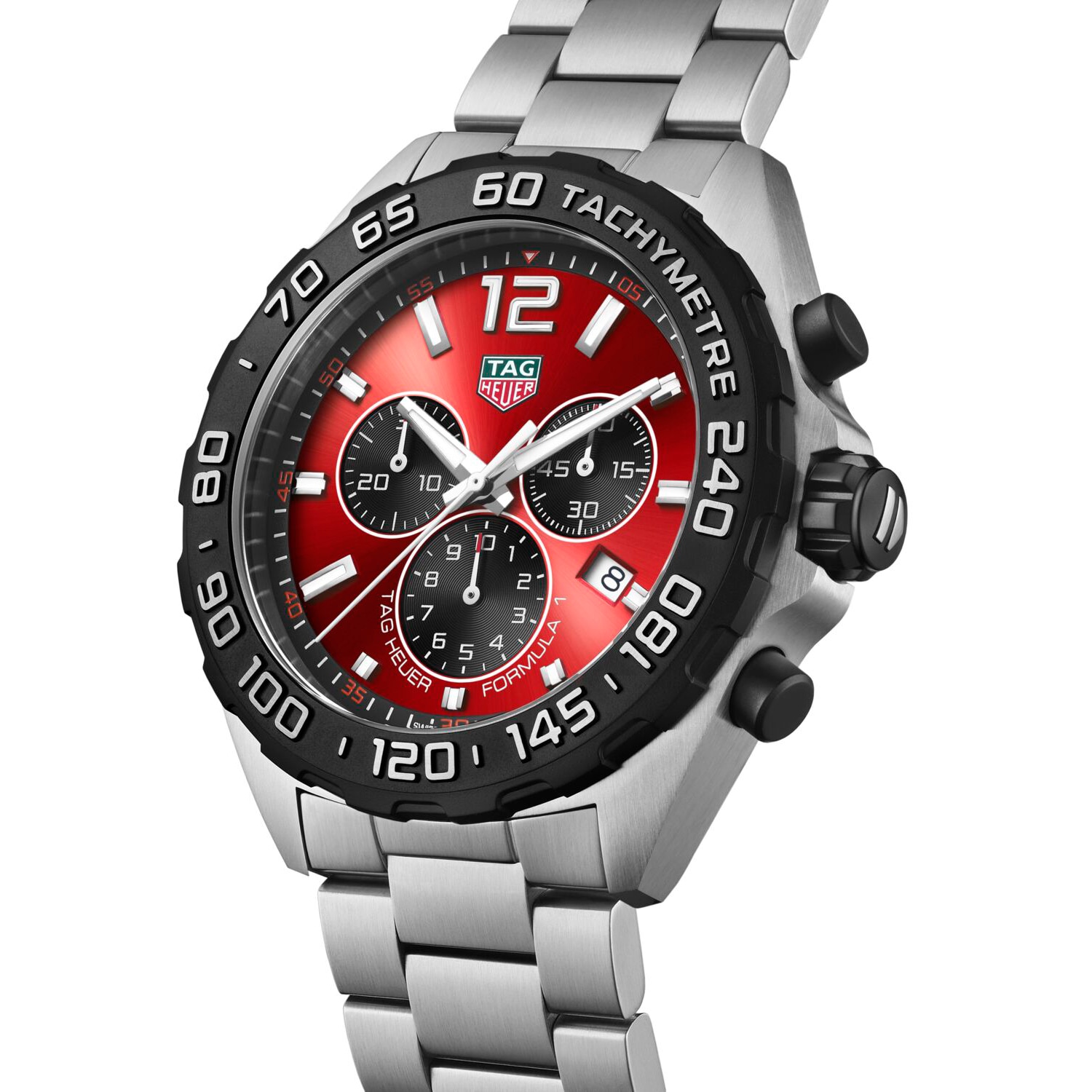 Mens silver watch on sale with red face