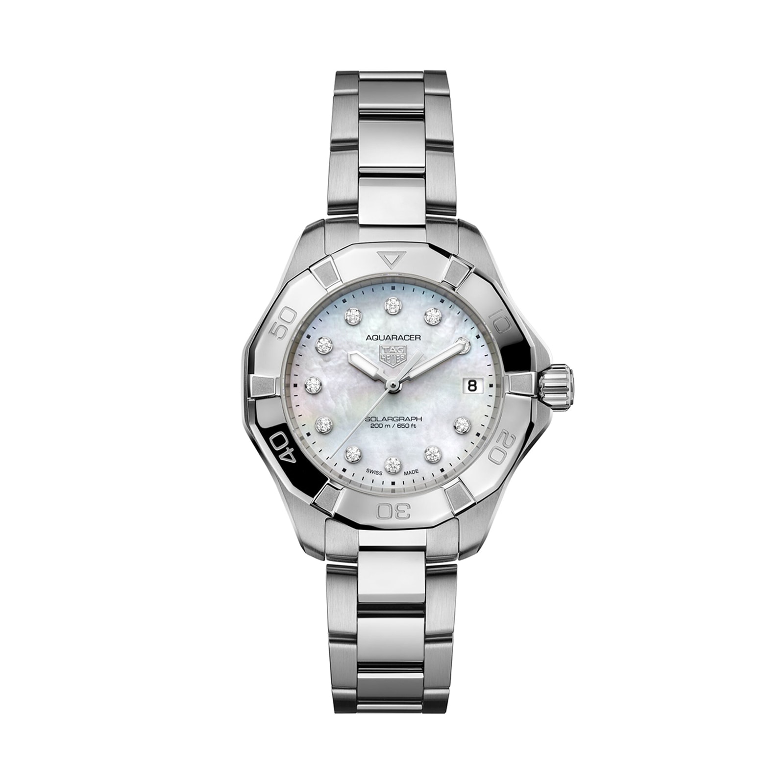 TAG Heuer Aquaracer Professional 200 Solargraph 34mm Ladies Watch Mother Of Pearl Diamonds