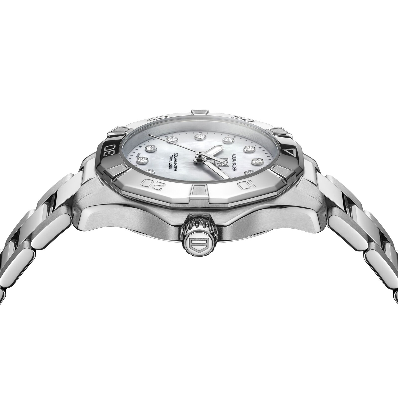 TAG Heuer Aquaracer Professional 200 Solargraph 34mm Ladies Watch Mother Of Pearl Diamonds