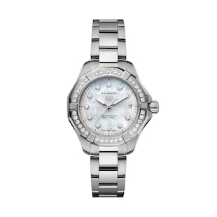 TAG Heuer Aquaracer Professional 200 Solargraph 34mm Ladies Watch Mother Of Pearl Diamonds