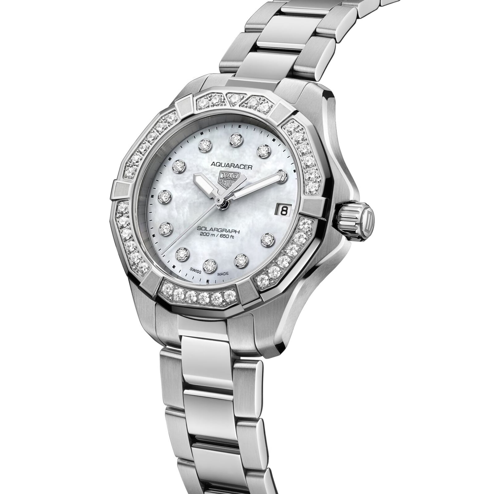 TAG Heuer Aquaracer Professional 200 Solargraph 34mm Ladies Watch Mother Of Pearl Diamonds TAG Heuer Aquaracer Professional 200 Solargraph 34mm Ladies Watch Mother Of Pearl Diamonds